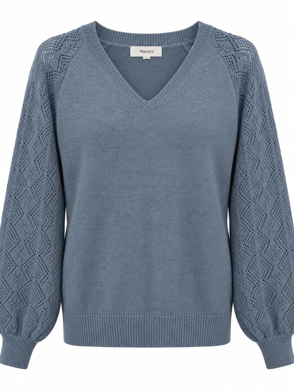 Messic Dusty Blue Pointelle Sleeve Sweater